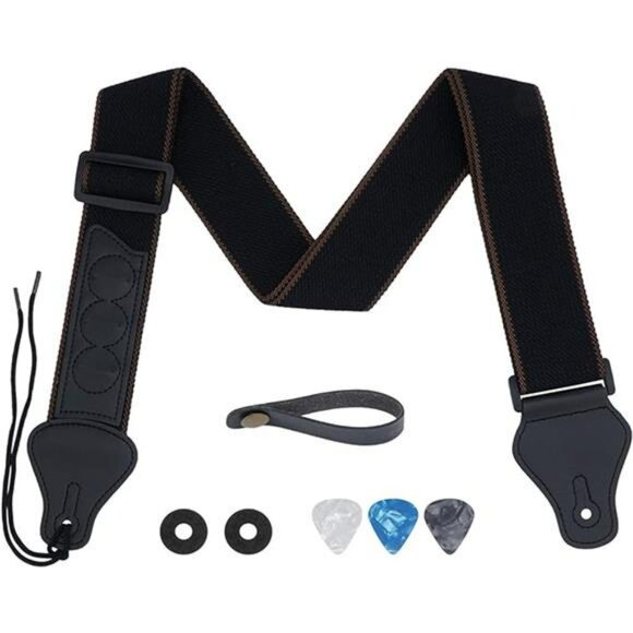 Guitar Strap Set Cotton Adjustable with Pick Holders Locks for Electric Bass - Picture 8 of 8